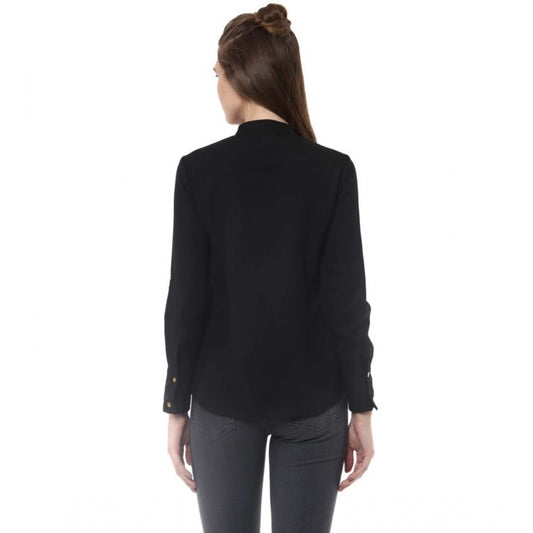 Indoraa Women's Polyester Ruffled Long Sleeves Top (Black)