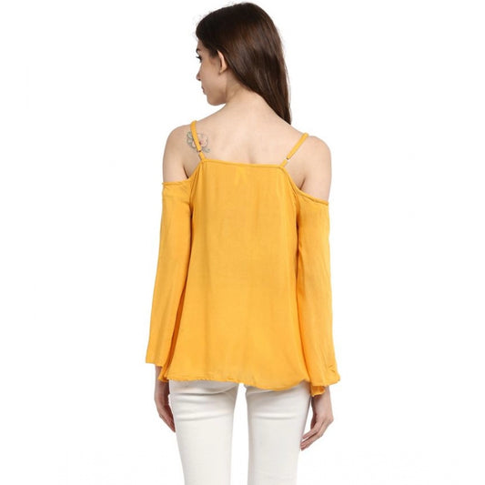 Indoraa Women's Rayon Embellished Cold Shoulder Regular Top (Mustard Yellow)