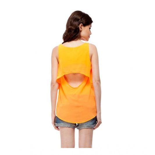 Indoraa Women's Polyester Solid Sleeveless Regular Top (Orange)