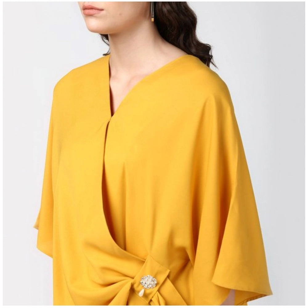 Indoraa Women's Polyester Solid Cape Sleeve Top (Yellow)