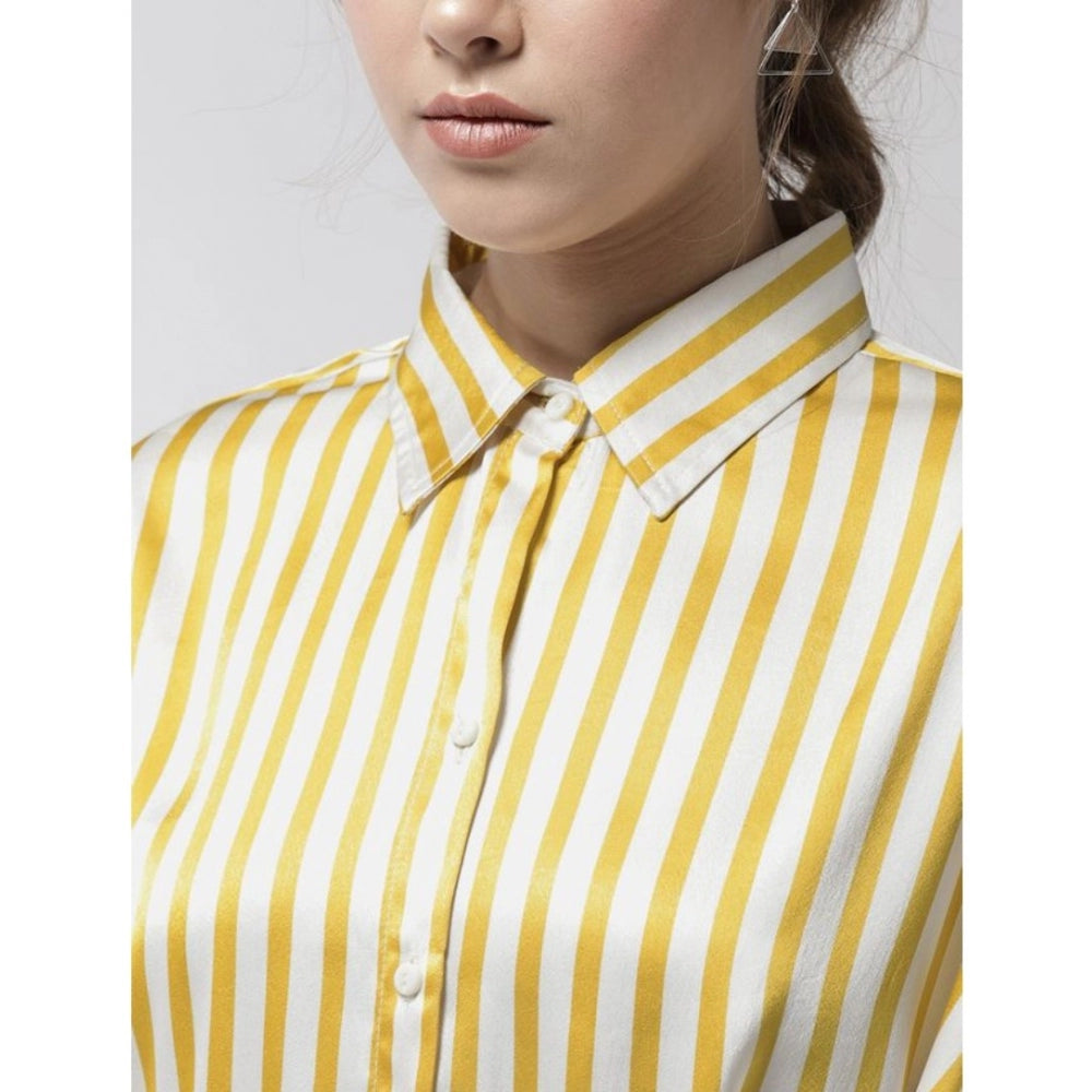 Indoraa Women's Polyester Striped Long Sleeves Top (Yellow)