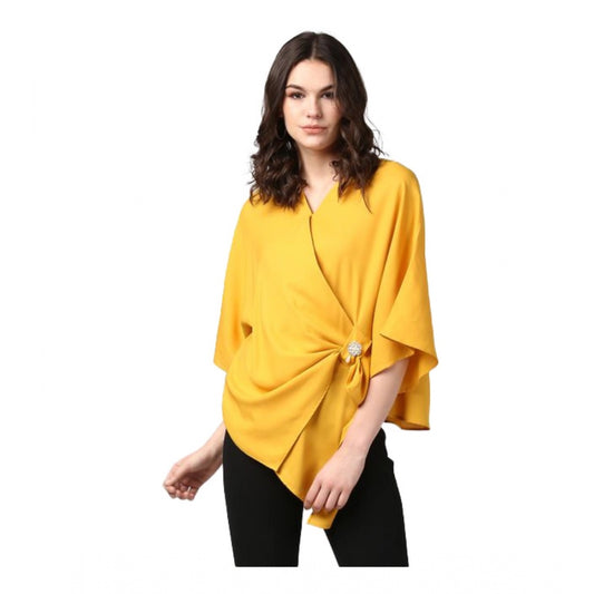 Indoraa Women's Polyester Solid Cape Sleeve Top (Yellow)