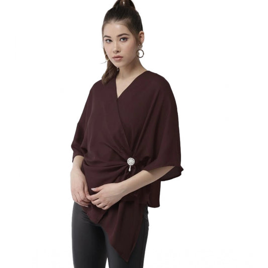 Indoraa Women's Polyester Solid Cape Sleeve Top (Maroon)