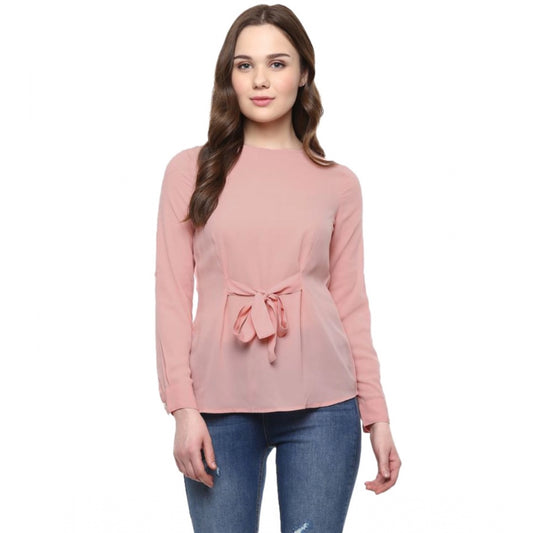 Indoraa Women's Polyester Solid Long Sleeves Regular Top (Pink)