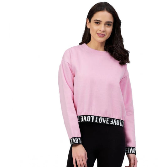 Indoraa Women's Fleece Solid Long Sleeves Sweatshirt (Pink)