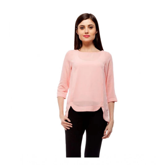 Indoraa Women's Polyester Solid 3-4th Sleeves Regular Top (Peach)