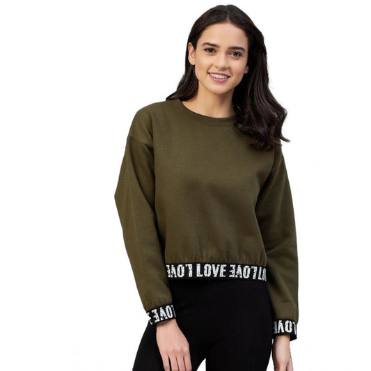 Indoraa Women's Fleece Solid Long Sleeves Sweatshirt (Olive)