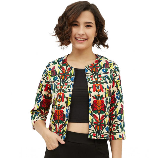 Indoraa Women's Polyester Floral 3-4th Sleeves Shrug (Multicolor)