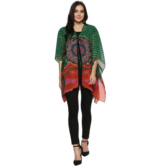 Indoraa Women's Polyester Printed Kaftan Sleeve Shrug (Green - Multicolor)