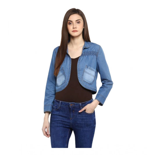Indoraa Women's Denim Smocking 3-4th Sleeves Shrug (Blue)