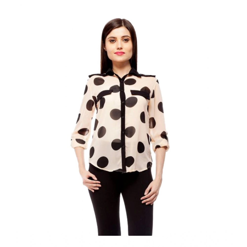 Indoraa Women's Polyester Polka Roll Up Sleeve Standard Length Shirt (Peach)
