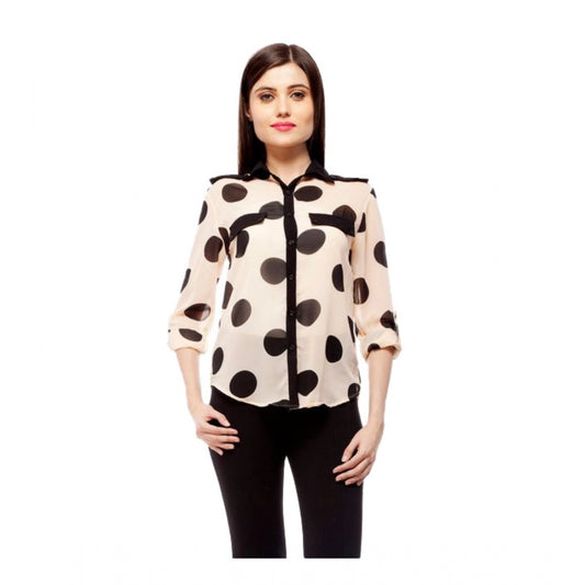 Indoraa Women's Polyester Polka Roll Up Sleeve Standard Length Shirt (Peach)