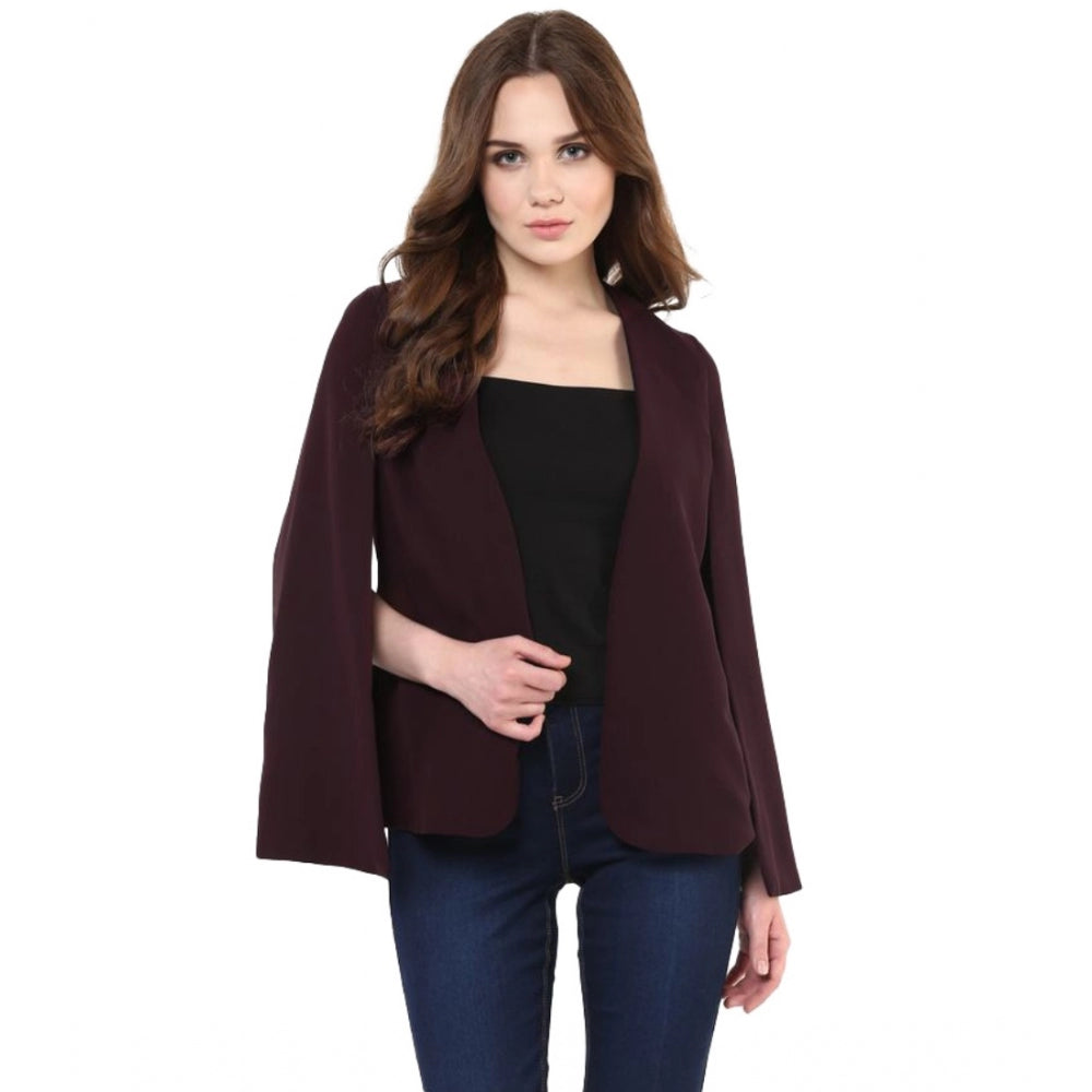 Indoraa Women's Polyester Solid Cape Sleeve Blazer (Wine)