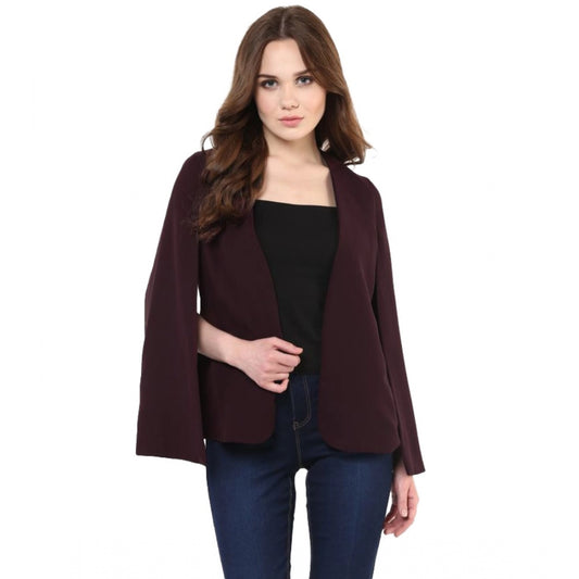 Indoraa Women's Polyester Solid Cape Sleeve Blazer (Wine)