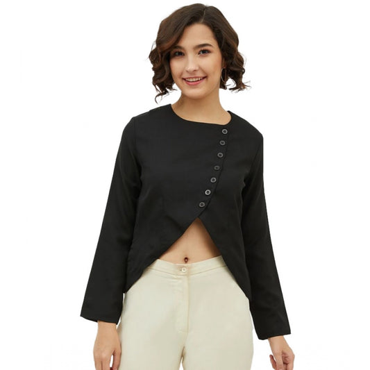 Indoraa Women's Polyester Asymmetrical Long Sleeves Top (Black)