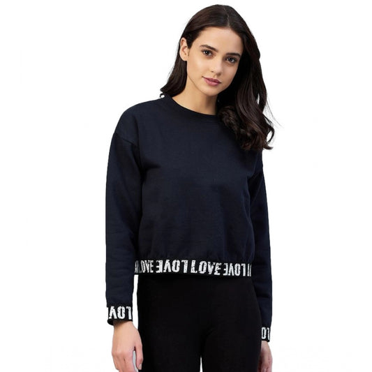Indoraa Women's Fleece Solid Long Sleeves Sweatshirt (Navy)
