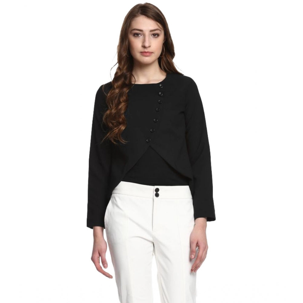 Indoraa Women's Polyester Diagonal Cut Long Sleeves Blazer (Black)