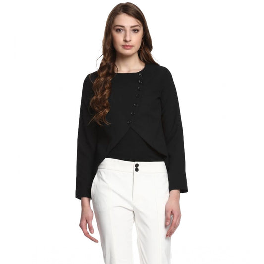 Indoraa Women's Polyester Diagonal Cut Long Sleeves Blazer (Black)
