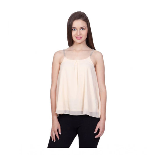 Indoraa Women's Polyester Solid Shoulder Straps Regular Top (Beige)