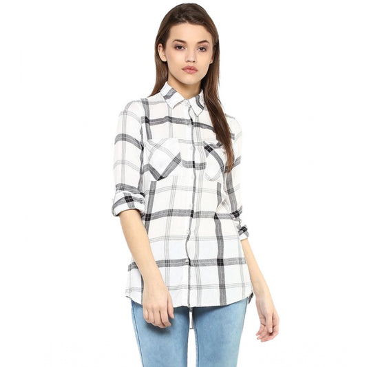 Indoraa Women's Rayon Checkered Long Sleeves Standard Length Shirt (Black - White)
