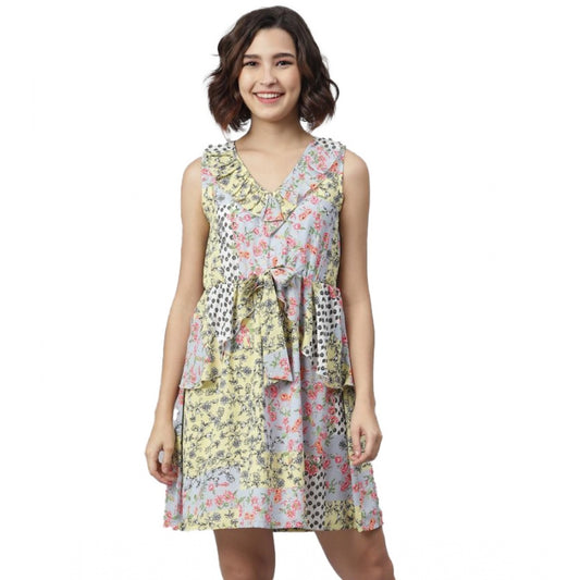 Indoraa Women's Polyester Peplum Sleeveless Above Knee Dress (Multicolor)