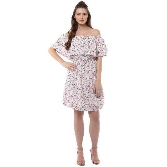 Indoraa Women's Rayon Floral Half Sleeve Above Knee Dress (Multicolor)