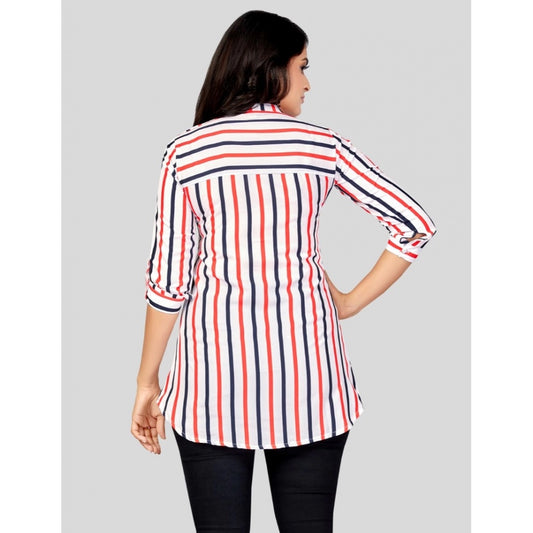 Indoraa Women's Poly Crepe Mandarin Collar 3/4 Sleeves Short Top (White)