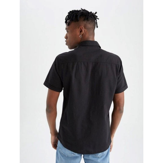 Indoraa Men's Cotton Blend Solid Half-Sleeve Regular Shirt (Black)