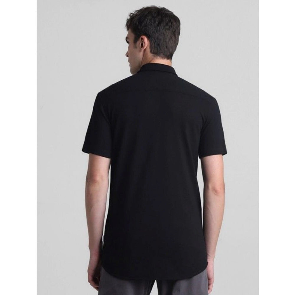 Indoraa Men's Cotton Blend Solid Half-Sleeve Regular Shirt (Black)