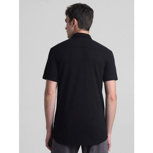 Indoraa Men's Cotton Blend Solid Half-Sleeve Regular Shirt (Black)