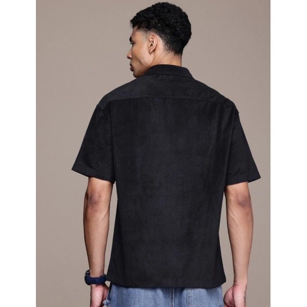 Indoraa Men's Cotton Blend Solid Half-Sleeve Regular Shirt (Black)