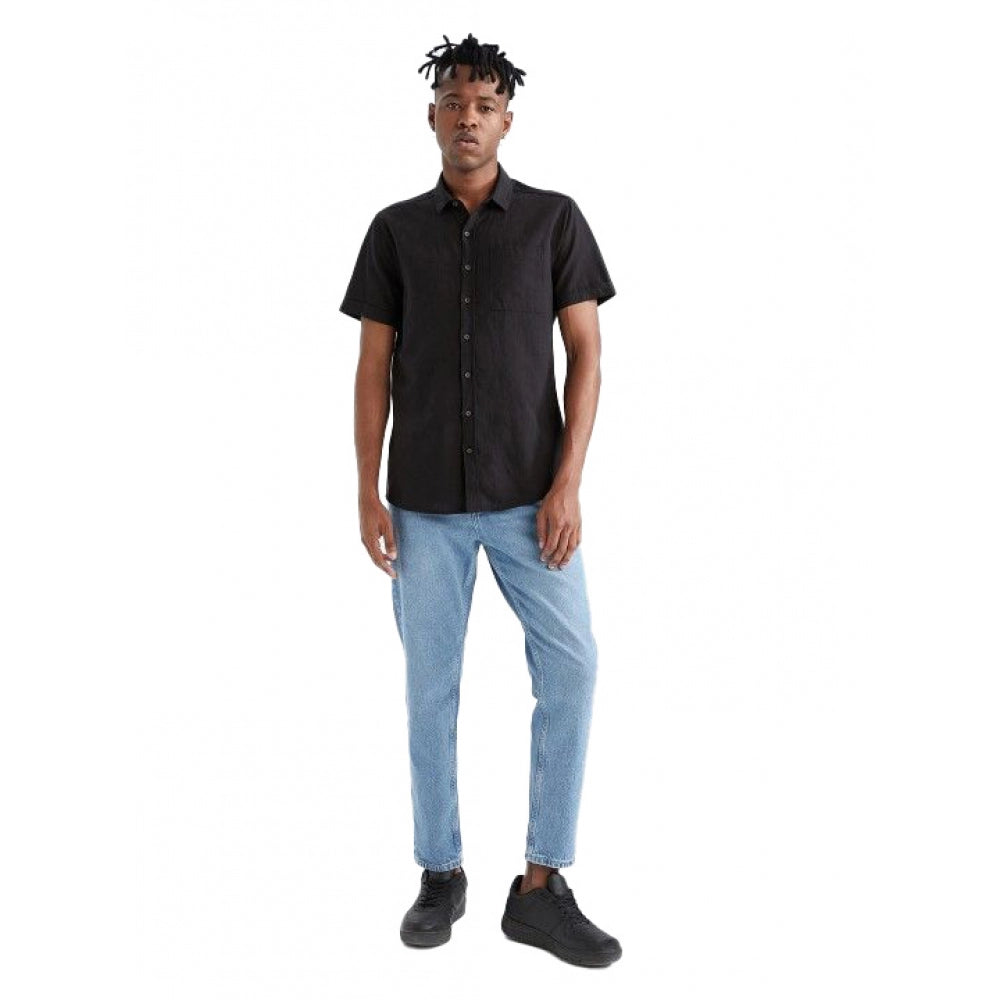 Indoraa Men's Cotton Blend Solid Half-Sleeve Regular Shirt (Black)