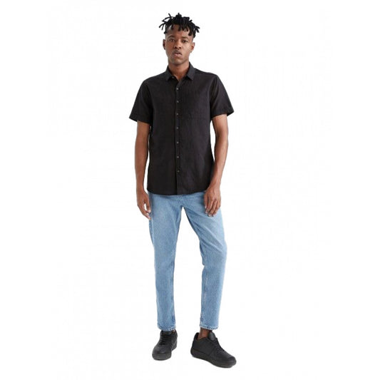 Indoraa Men's Cotton Blend Solid Half-Sleeve Regular Shirt (Black)