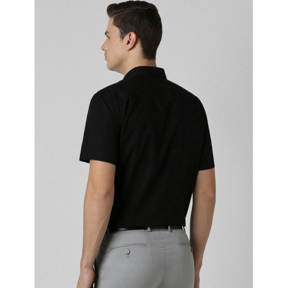 Indoraa Men's Cotton Blend Solid Half-Sleeve Regular Shirt (Black)