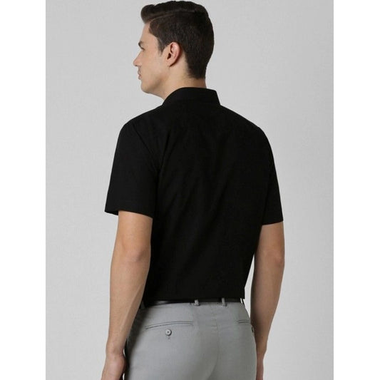 Indoraa Men's Cotton Blend Solid Half-Sleeve Regular Shirt (Black)