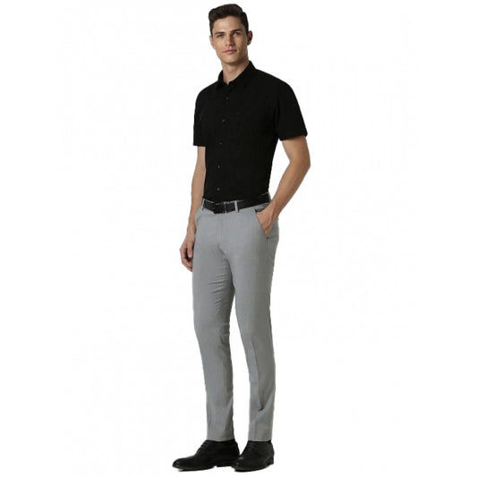 Indoraa Men's Cotton Blend Solid Half-Sleeve Regular Shirt (Black)