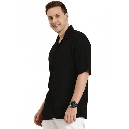 Indoraa Men's Cotton Blend Solid Half-Sleeve Regular Shirt (Black)
