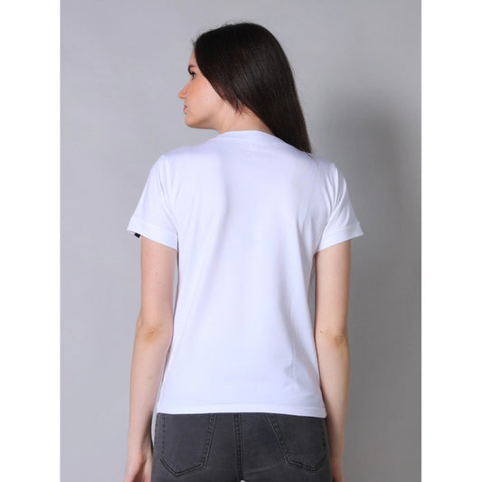 Indoraa Women's Cotton Blended Solid Round Neck Half Sleeve T-Shirt (White)