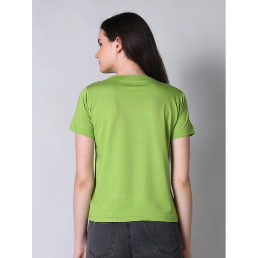 Indoraa Women's Cotton Blended Solid Round Neck Half Sleeve T-Shirt (Green)