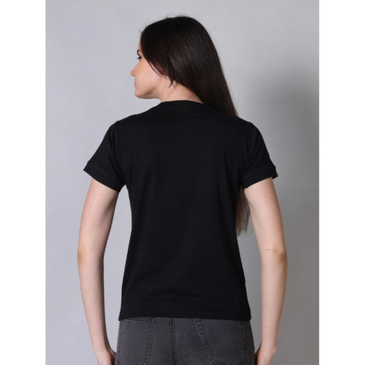 Indoraa Women's Cotton Blended Solid Round Neck Half Sleeve T-Shirt (Black)