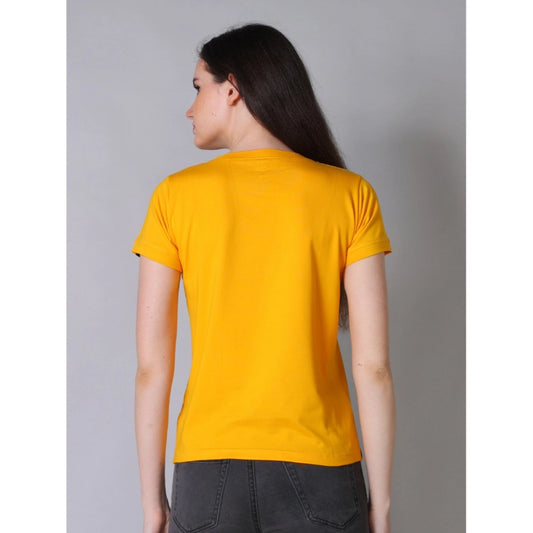 Indoraa Women's Cotton Blended Solid Round Neck Half Sleeve T-Shirt (Mustard)
