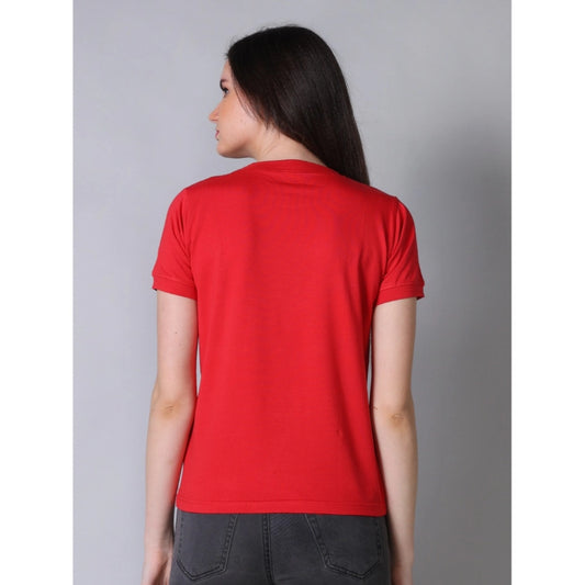 Indoraa Women's Cotton Blended Solid Round Neck Half Sleeve T-Shirt (Red)