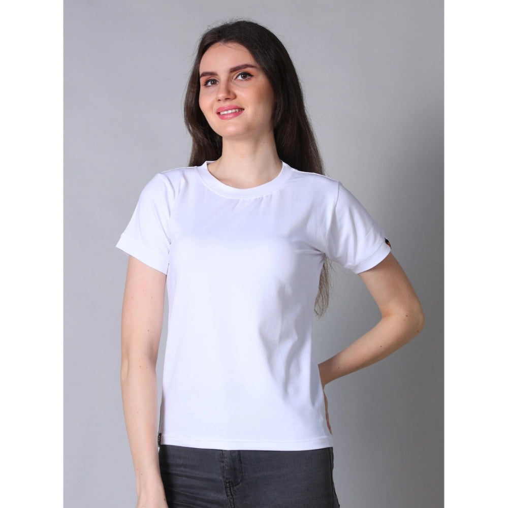 Indoraa Women's Cotton Blended Solid Round Neck Half Sleeve T-Shirt (White)