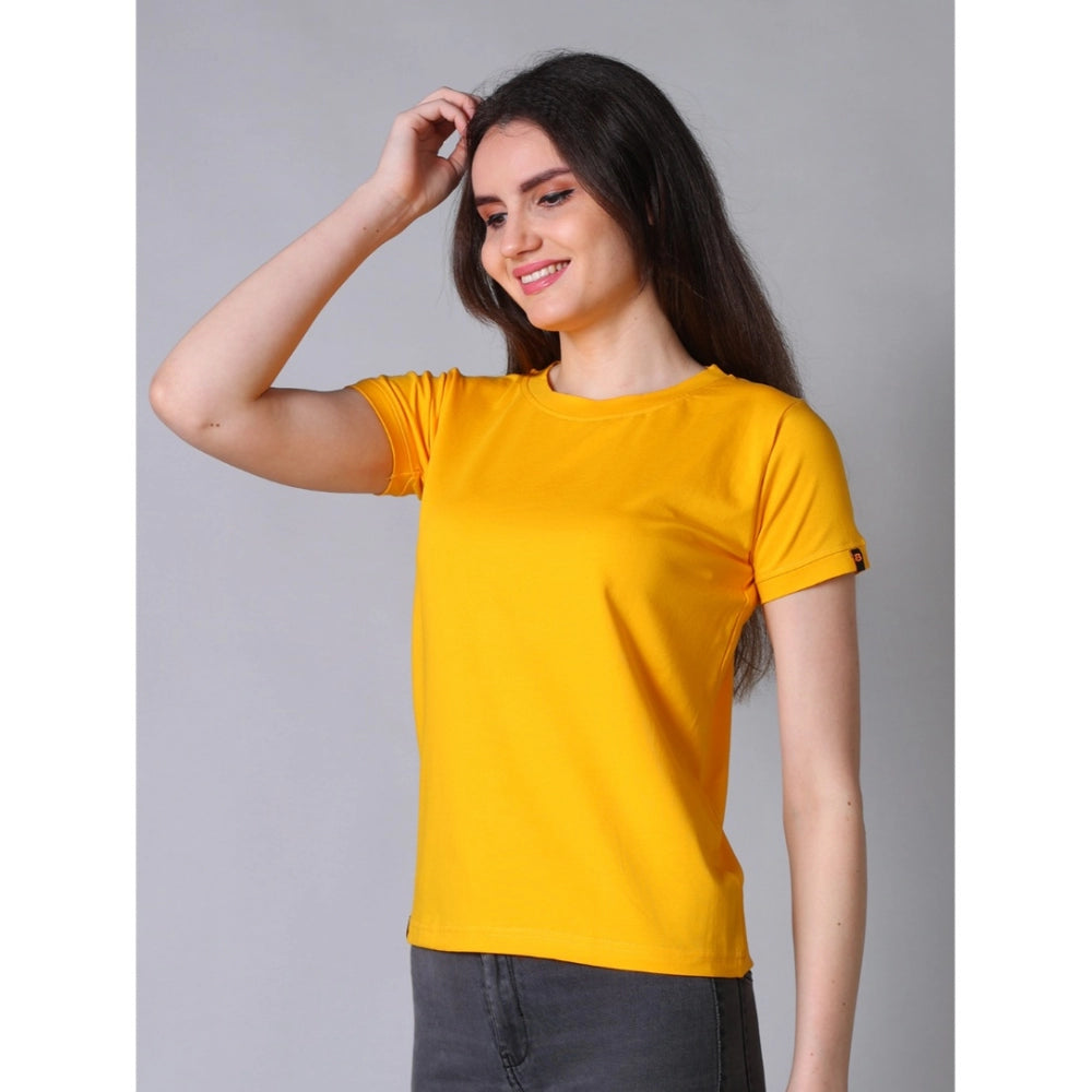 Indoraa Women's Cotton Blended Solid Round Neck Half Sleeve T-Shirt (Mustard)