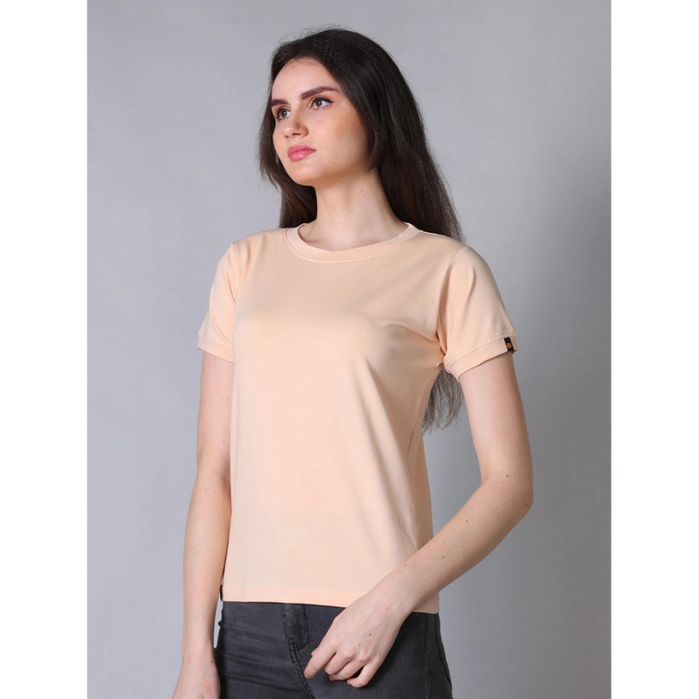 Indoraa Women's Cotton Blended Solid Round Neck Half Sleeve T-Shirt (Peach)
