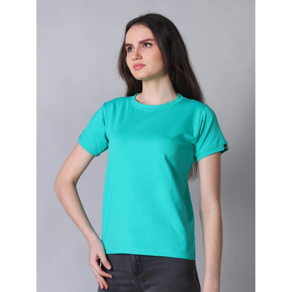Indoraa Women's Cotton Blended Solid Round Neck Half Sleeve T-Shirt (Green)