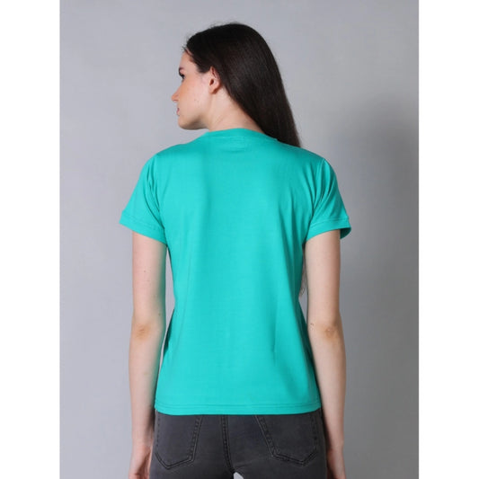 Indoraa Women's Cotton Blended Solid Round Neck Half Sleeve T-Shirt (Green)