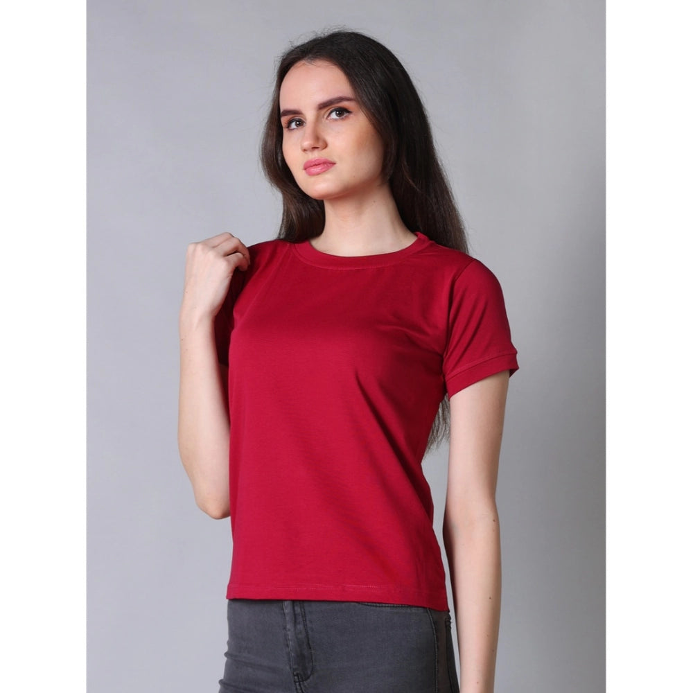 Indoraa Women's Cotton Blended Solid Round Neck Half Sleeve T-Shirt (Maroon)