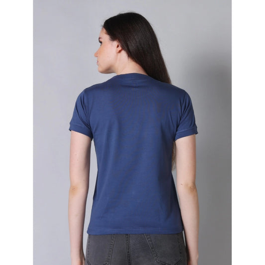 Indoraa Women's Cotton Blended Solid Round Neck Half Sleeve T-Shirt (Blue)