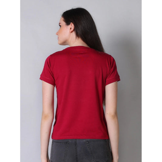 Indoraa Women's Cotton Blended Solid Round Neck Half Sleeve T-Shirt (Maroon)